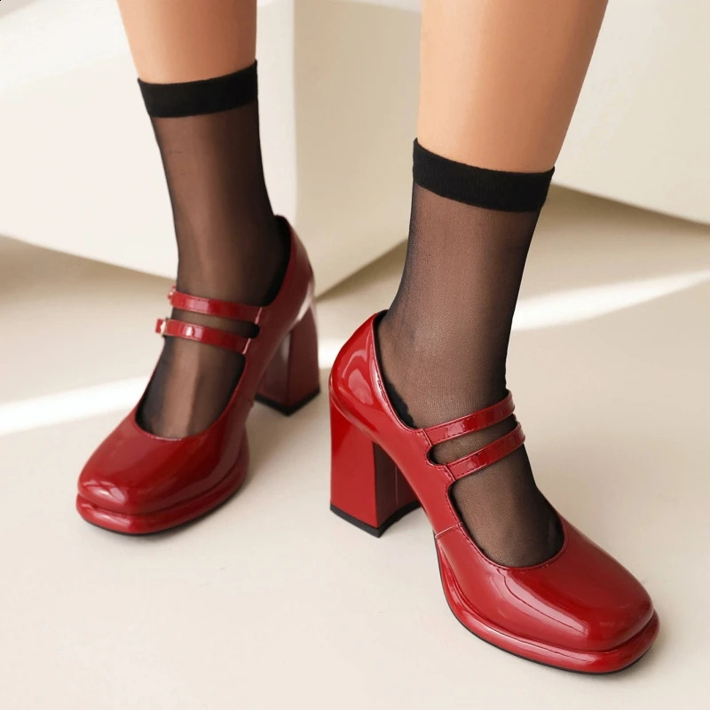 Elegant Womens High Heels Mary Janes Shoes Classic Dress Pumps Black White Block Heeled Wedding Office Shoes Female Large Size 240921