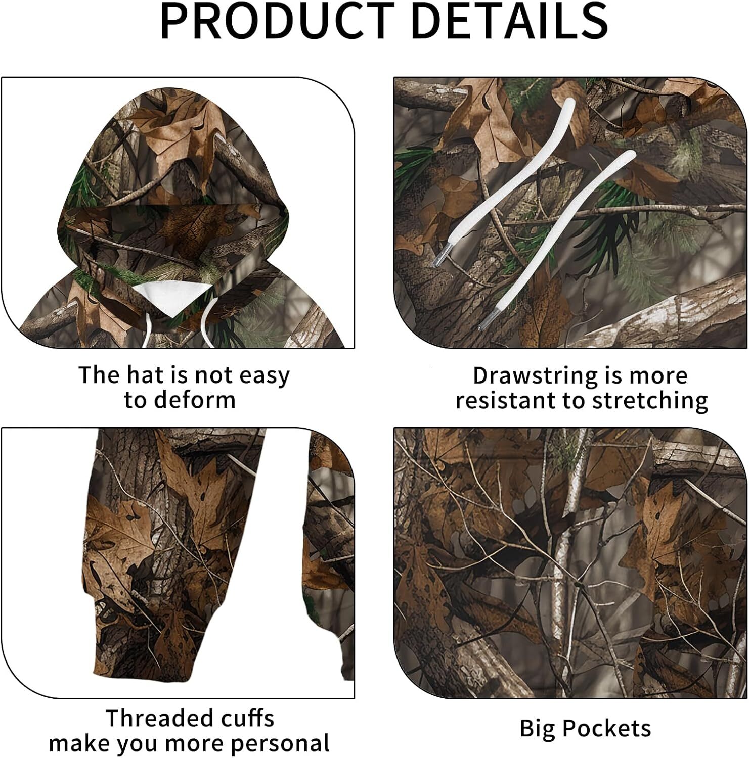 Hoodie for Mens Womens Mens Classic Hunting Camo Pullover Hoodie, Fleece Hooded Sweatshirts Graphic Hoodies sweatshirt