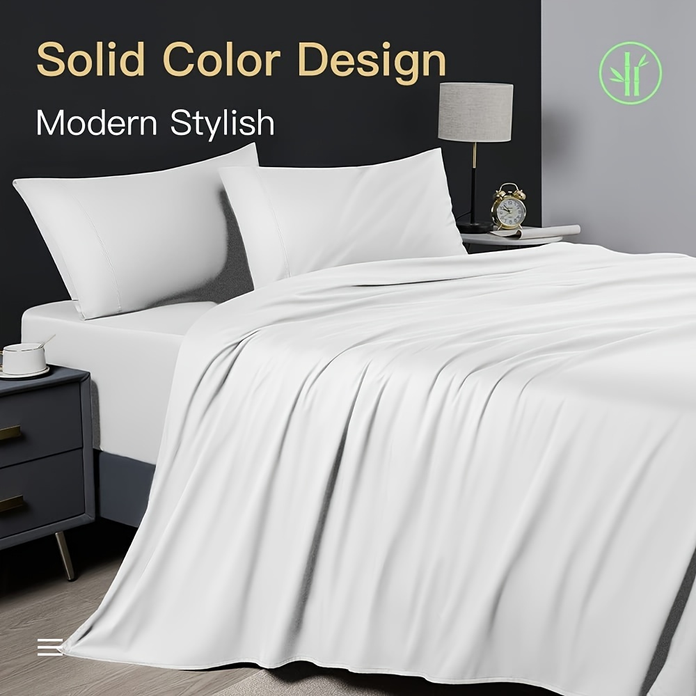 4 Piece Bamboo Bed Sheets Set Rayon Derived From Bamboo Cooling Breathable Bed Sheets Silky Bedding Sheets Pillowcases 16 Inch Deep Pockets Sheet Set 