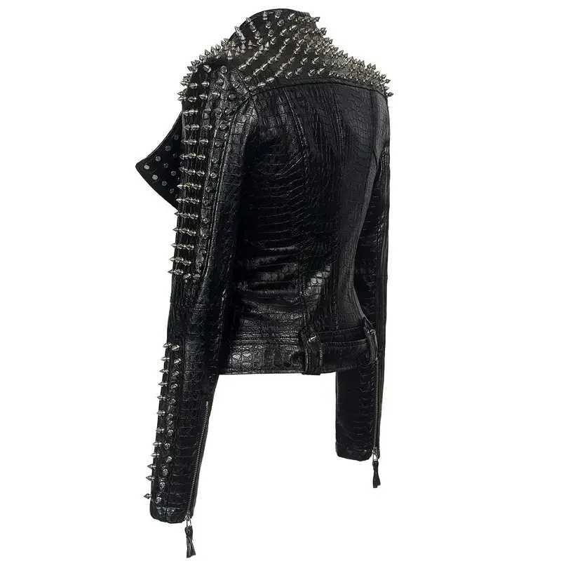 Womens short leather jacket Gothic ultra-thin jacket long sleeved clothing Harajuku fashion top Y2k rivet black jacket autumn Ne W240926