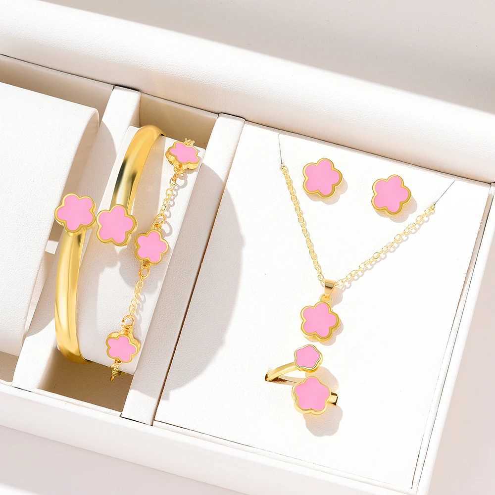 6-piece fashion and personalized minimalist embellishment oil drop lucky flower necklace bracelet earring set Y240926