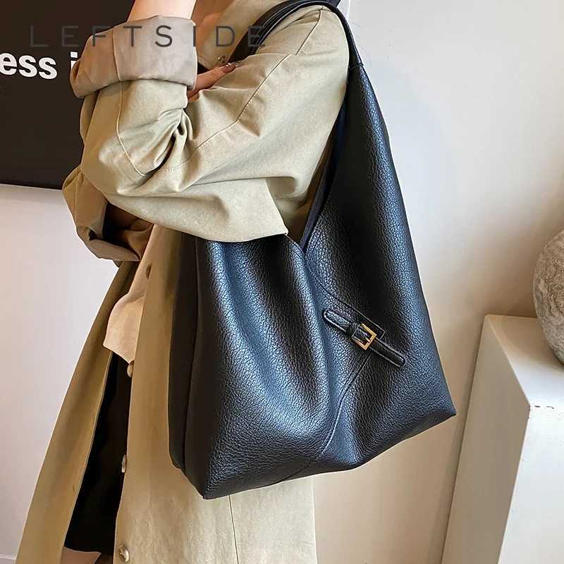 LEFTSIDE 2 Pcs/set Big Splicing Leather Shoulder Bags for Women Y2K Korean Fashion Trend Female Hobo Bag Lady Handbags