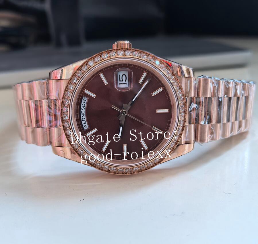 40mm Men Diamond Bezel Watch Men's Rose Gold BP Maker Automatic 2813 Watches BPF Chocolate Green Dial Brown Day Date Gray President 228345 Wristwatches