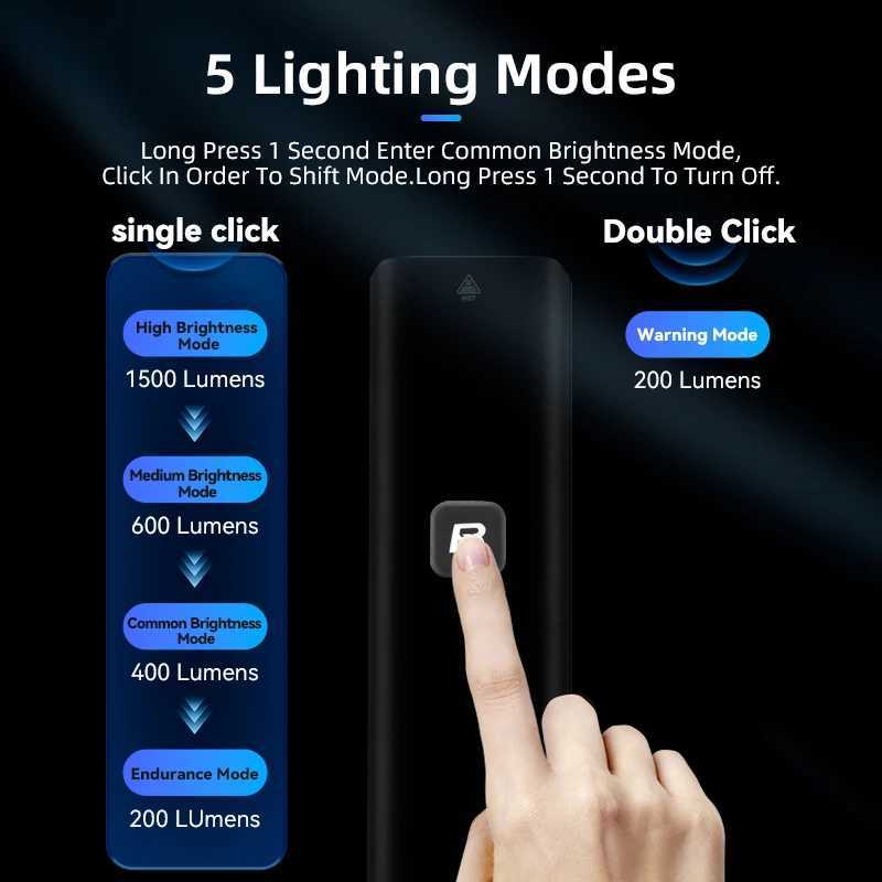 ROCKBROS bicycle light 1500LM5000mAh C-type bicycle light temperature control IPX6 aluminum LED headlight bicycle headlight Y240921