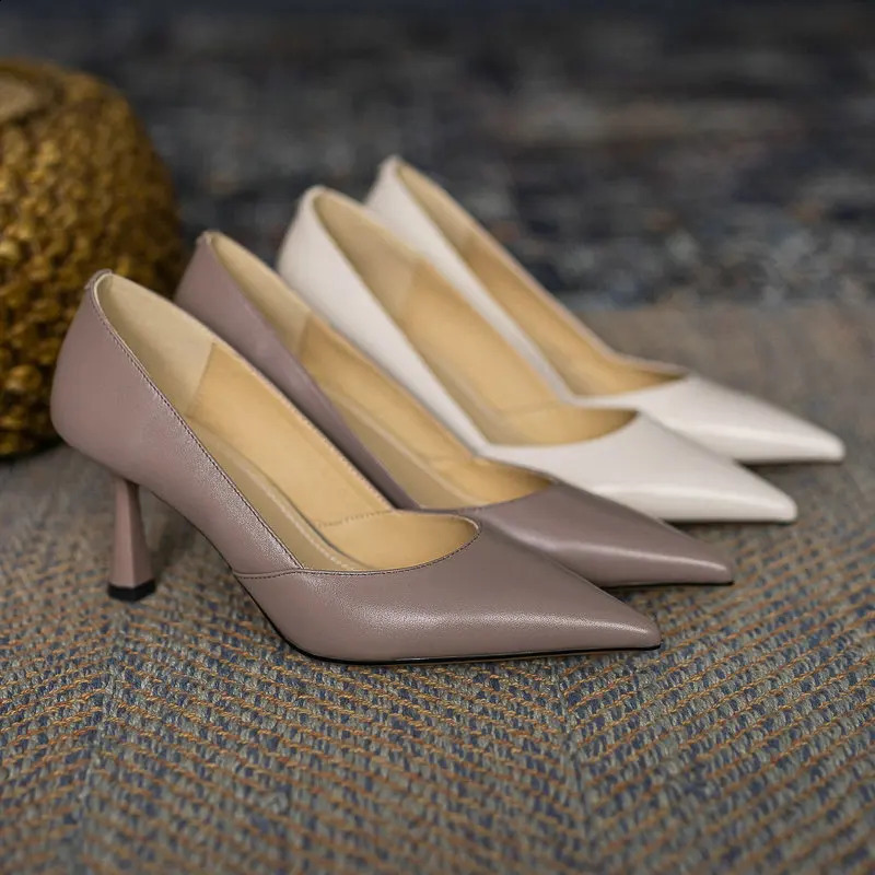QUTAA Wedding Spring Summer Women Shoes Fashion Thin High Heels Genuine Leather Pointed Toe Dress Female Pumps Size 34-39 240921