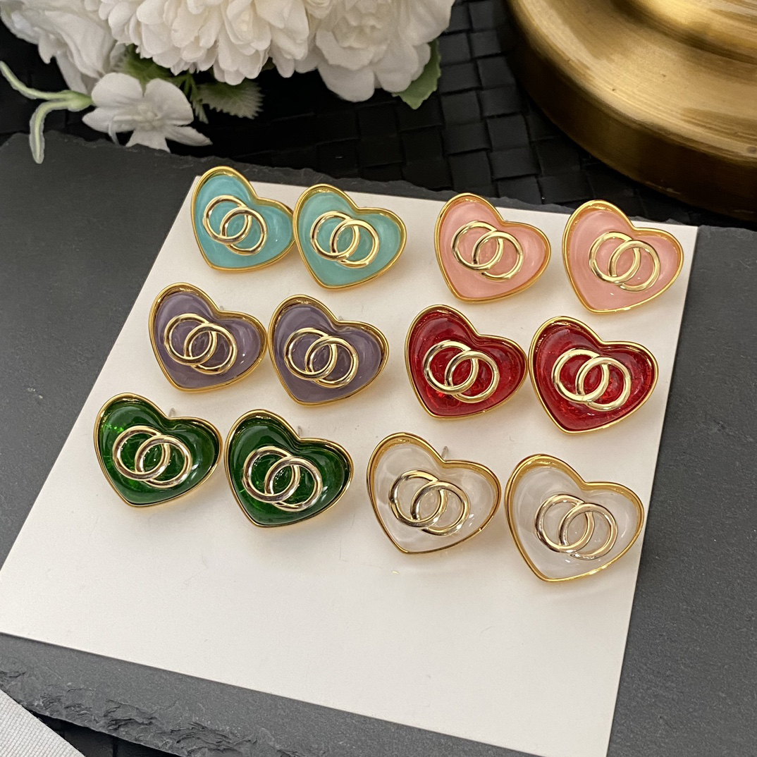 New Original Designer Brass Copper Stud Earrings Luxury Girls Diamond Crystal Heart Earrings 18k Gold Plated Jewelry Stamps Earrings Wedding Party Christmas Gifts