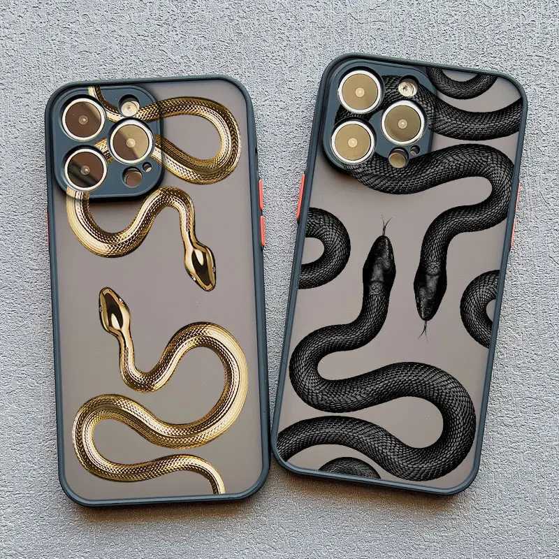 Luxurious Black Gold Snake Phone Case for IPhone 16 Plus 15 14 13 12 11 Pro Max Mini X XR Unique Dragon Shockproof Back Cover M240927