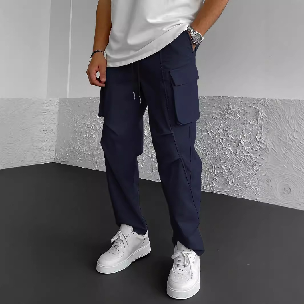 Men's Cargo Pants With Flap Pockets, Side Drawstring Waist