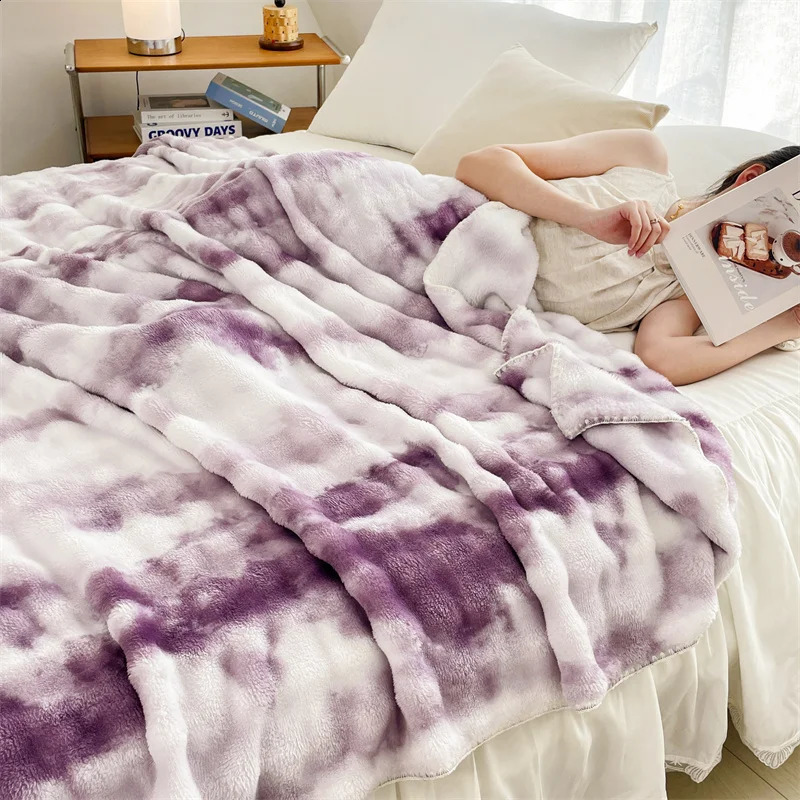 Purple Blanket Tie Dye Soft Throw Blankets for Couch Sofa Bed Soft Lightweight Plush Cozy Faux Rabbit Fur Blankets Throws 240925