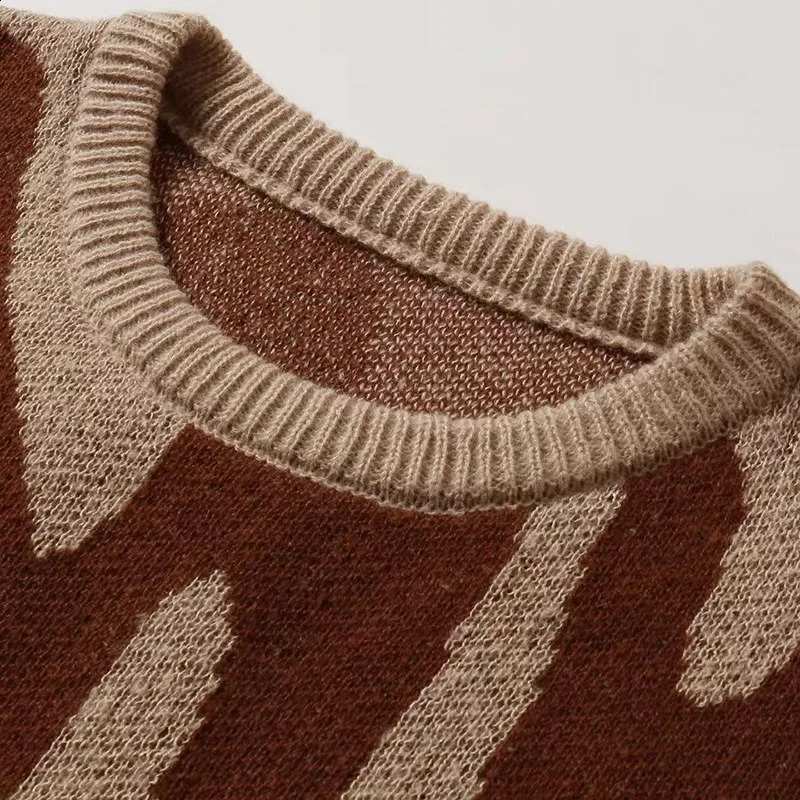 Winter Mens Korean Trend Round Neck Loose Colorblocking Sweater Vintage Y2K Casual Personality Hip-Hop Street Knit Tops 240927