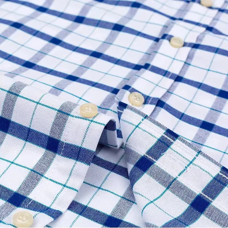 100 Cotton Men Oxford Shirt Short Sleeve Summer Plaid Striped Male Clothes Business Regular Fit Dress Oversized 7XL 6XL 240927