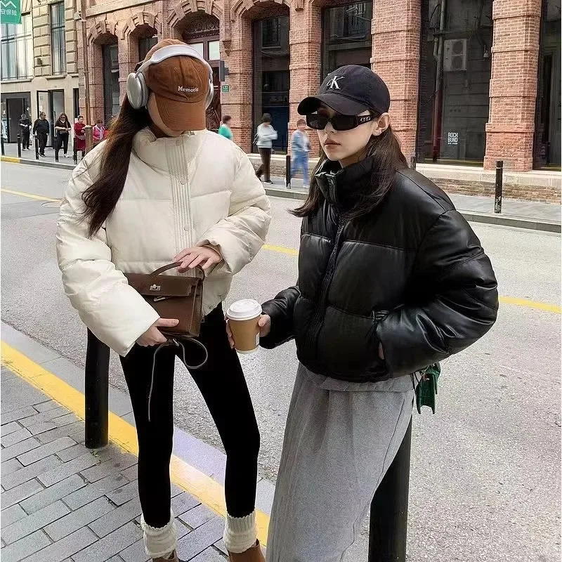 Korean Women Cotton Padded Jacket Winter Parkas Cropped Down Cotton Oversize Jacket Puffer Snow Coats Waterproof Outerwear 240914