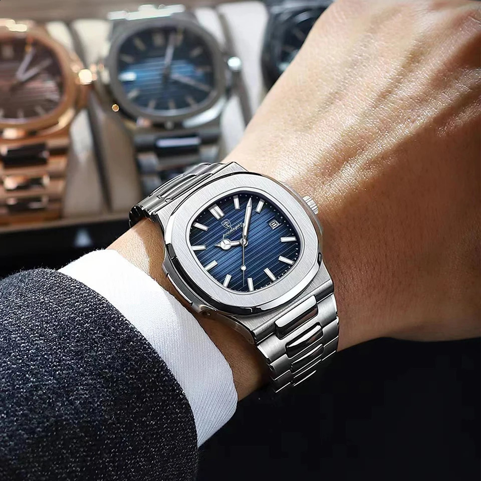 POEDAGAR Watch Business Waterproof Male Clock Luminous Date Stainless Steel Square Quartz Men reloj hombre 2024 y240919
