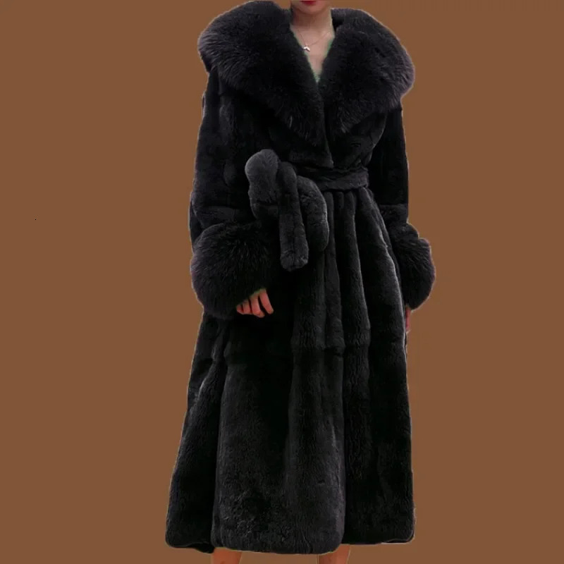 Winter Women Long Faux Coat Thick Warm Mink Jacket Feather Coats Oversized Outerwear Fur Collar Women's Clot