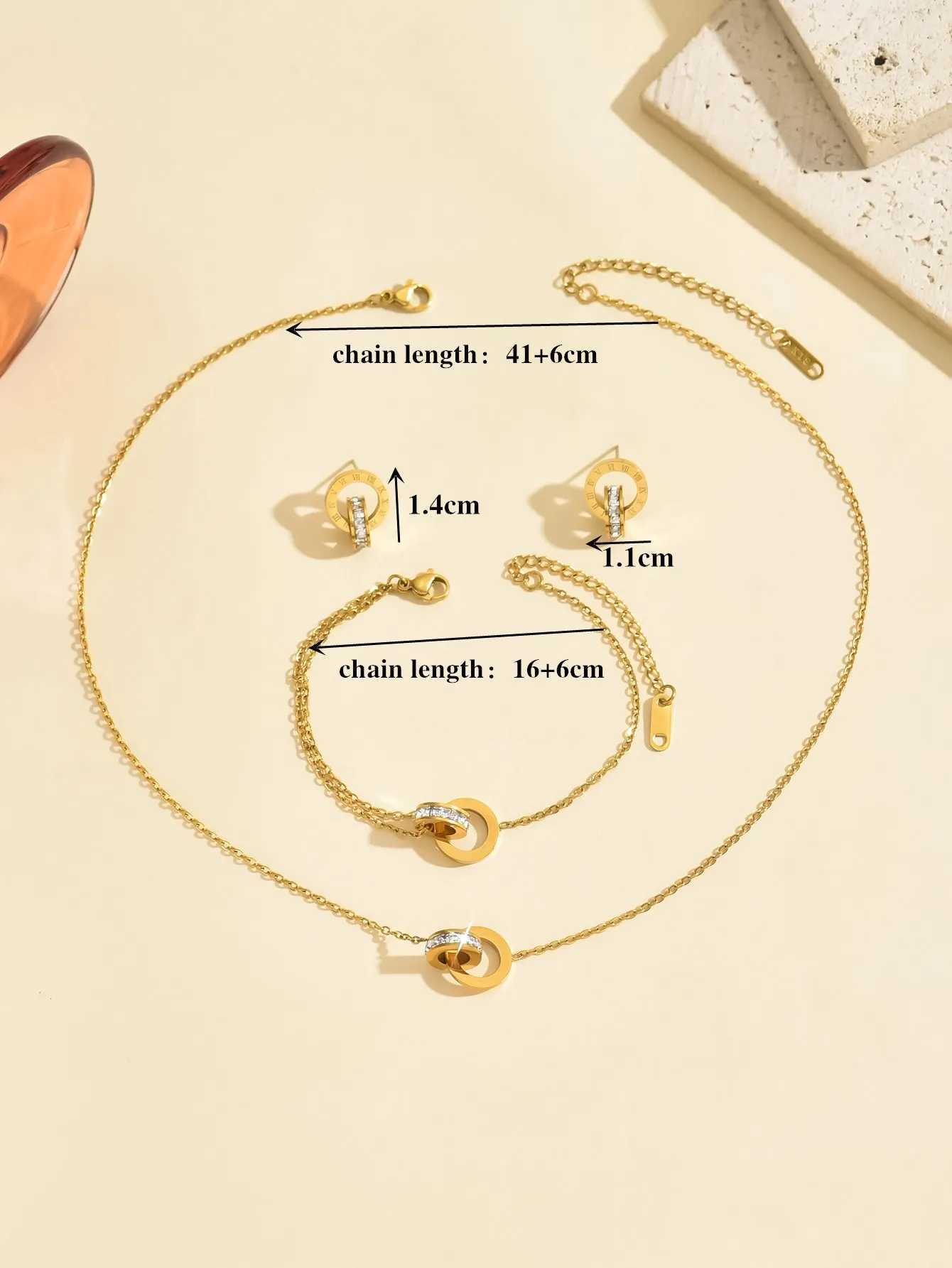 Ran Fashion Double Ring Necklace Bracelet Earring Set Wen Jewelry Y240926