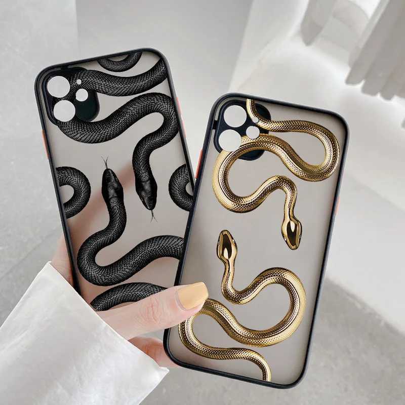 Luxurious Black Gold Snake Phone Case for IPhone 16 Plus 15 14 13 12 11 Pro Max Mini X XR Unique Dragon Shockproof Back Cover M240927