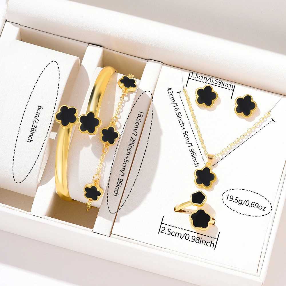 6-piece fashion and personalized minimalist embellishment oil drop lucky flower necklace bracelet earring set Y240926
