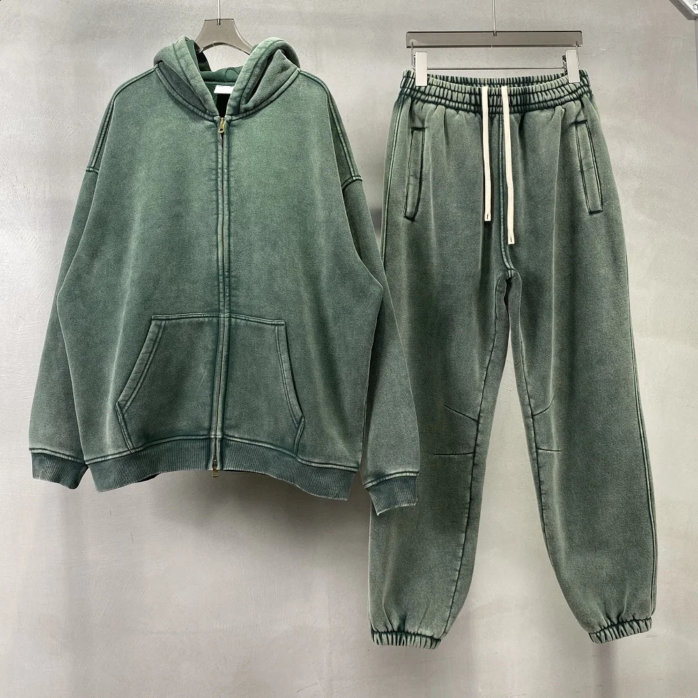 2024 Batik Fleece Zippered Hoodie Vintage Washed Make Old Hooded 240926