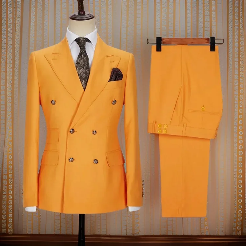 Formal Wedding Suits Or Men Double Breasted 2 Pcs Groom Tuxedo Prom Slim Fit Peak Lapel Business Jacket With Pants 2024