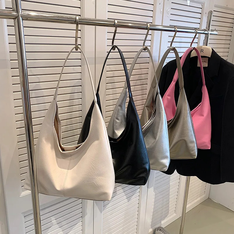 LEFTSIDE Silver Shoulder Bags for Women Leather Hobo Bag Fashion Female Y2k High-capacity Leather Handbags 240926