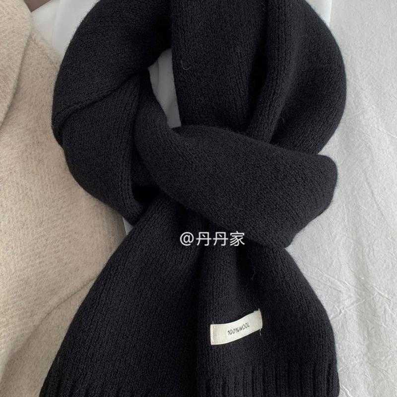 Grey pure wool scarf~High quality black grey pure Australian wool warm knitted scarf for men and women winter scarf Y240927