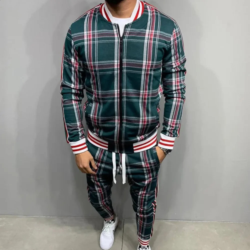 mens sportswear mens suit zipper jacket set long sleeved striped jacketpants gym mens suit casual sportswear 240924