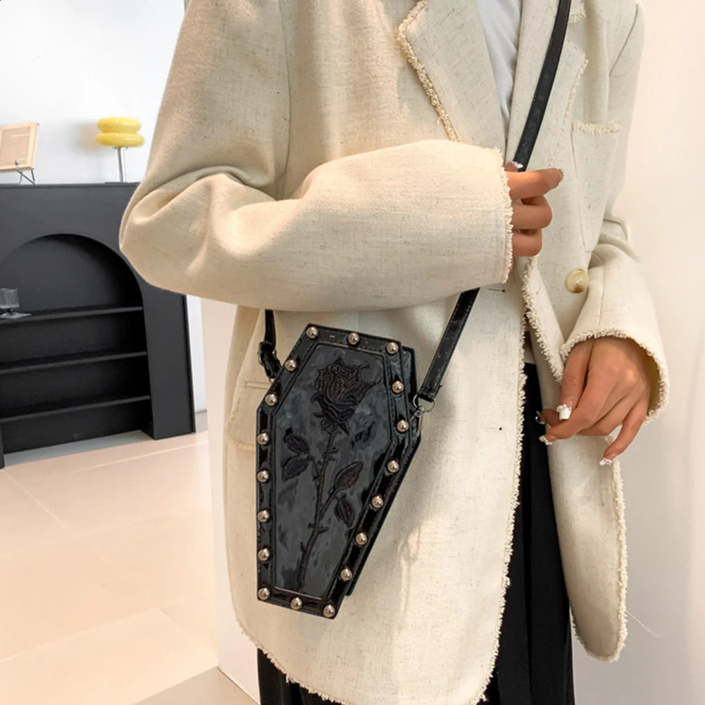 Women Gothic Crossbody Bag Coffin Shoulder Bag Purse Cartoon Spider Coffin Bag Y2K Messenger phone Bag Halloween Sling Purse 241025