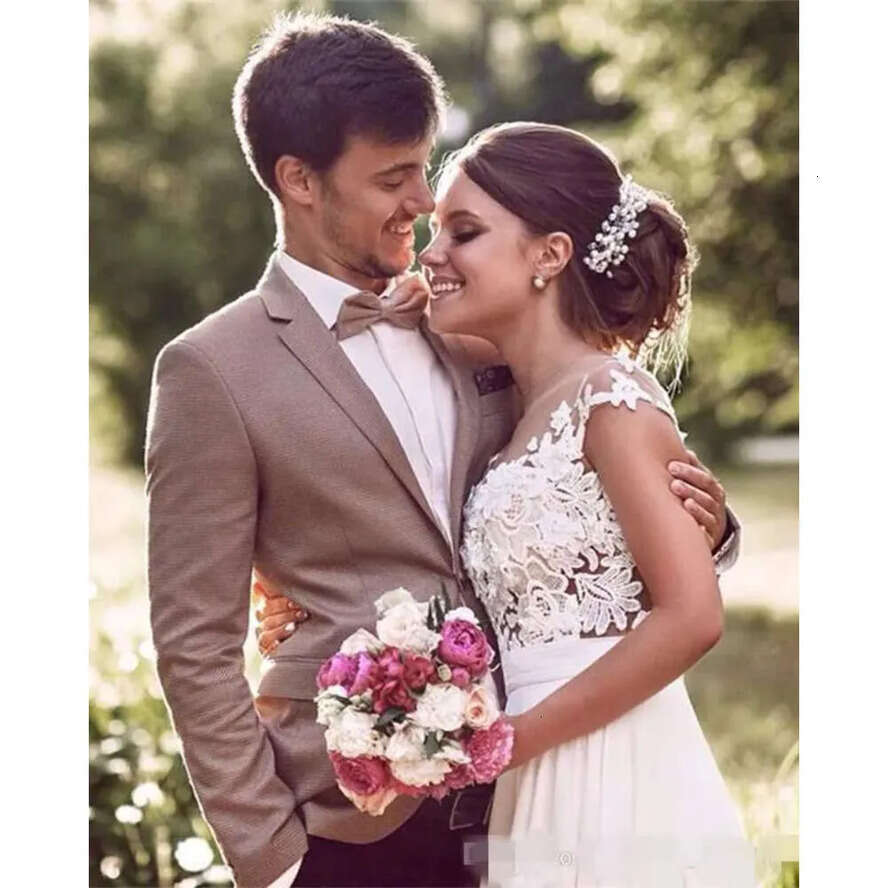 Capped Dresses A 2019 Chiffon Newest E Sleeves Covered Buttons Illusion Lace Applique Country Wedding Bride Gown Vestido De Novia Pplique pplique