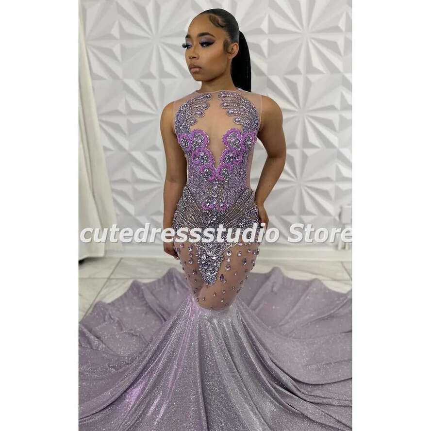 Dresses Prom Dia Sheer Neck Rhie Sequin Party Gowns Black Girls Mermaid Evening Dress Vestidos De Festa