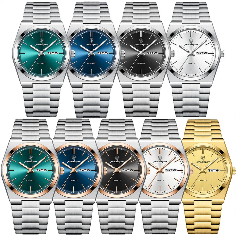 POEDAGAR Mens Watches Fine Steel Sport Fashion Original Quartz Watch for Man Waterproof Luminous Date Weel Gentleman Trend Relo 240919