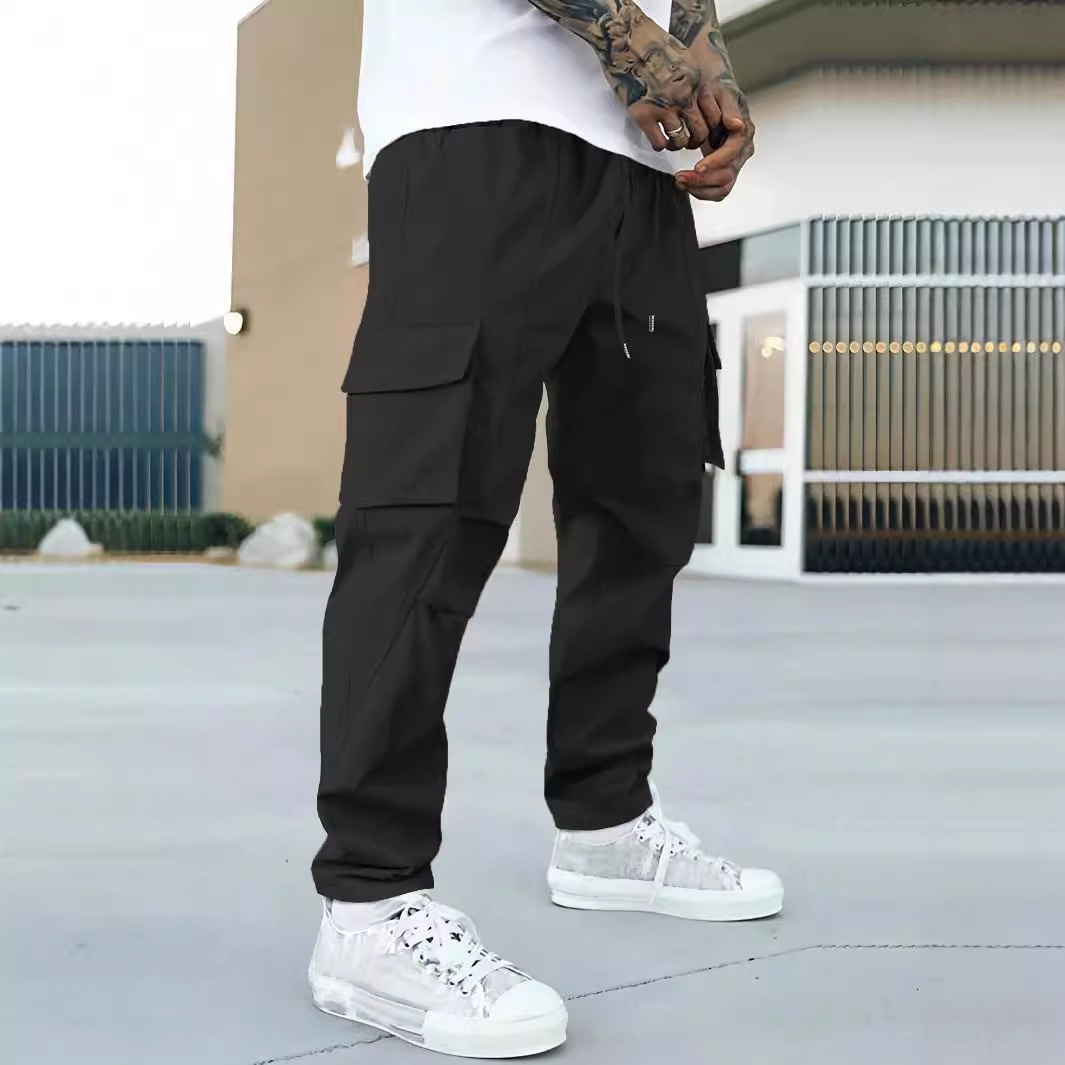 Men's Cargo Pants With Flap Pockets, Side Drawstring Waist