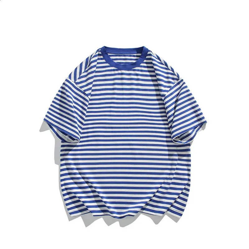 Classic Korean striped T-shirt casual O-neck T-shirt color blocked horizontal striped short sleeved T-shirt 240927