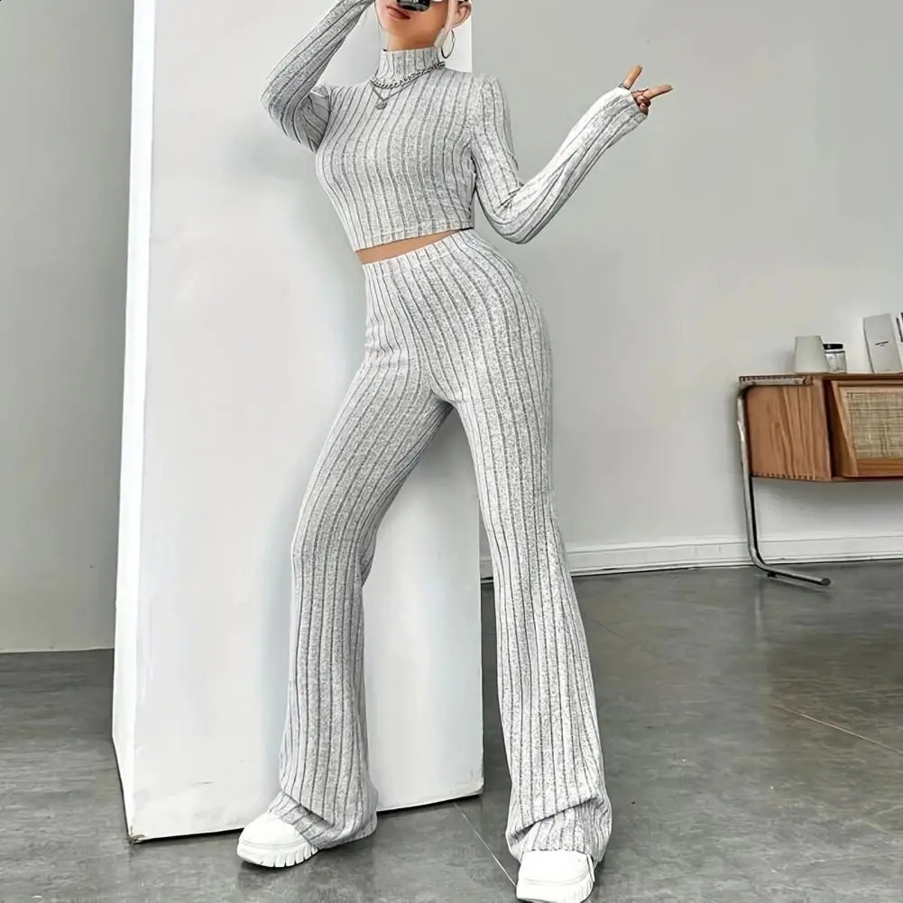 Beige Western Knitted Fashion Set for Women Korean Split Black Sweater Wide Leg Pants Womens Casual Two Piece 240927