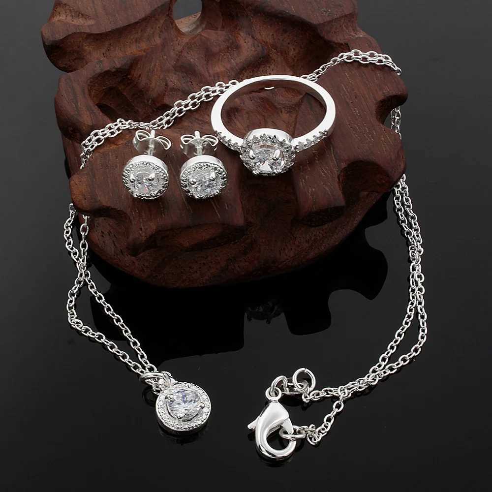 Cute pure silver Christmas gift noble fashionable elegant embellishment crystal CZ necklace earrings jewelry set X241106