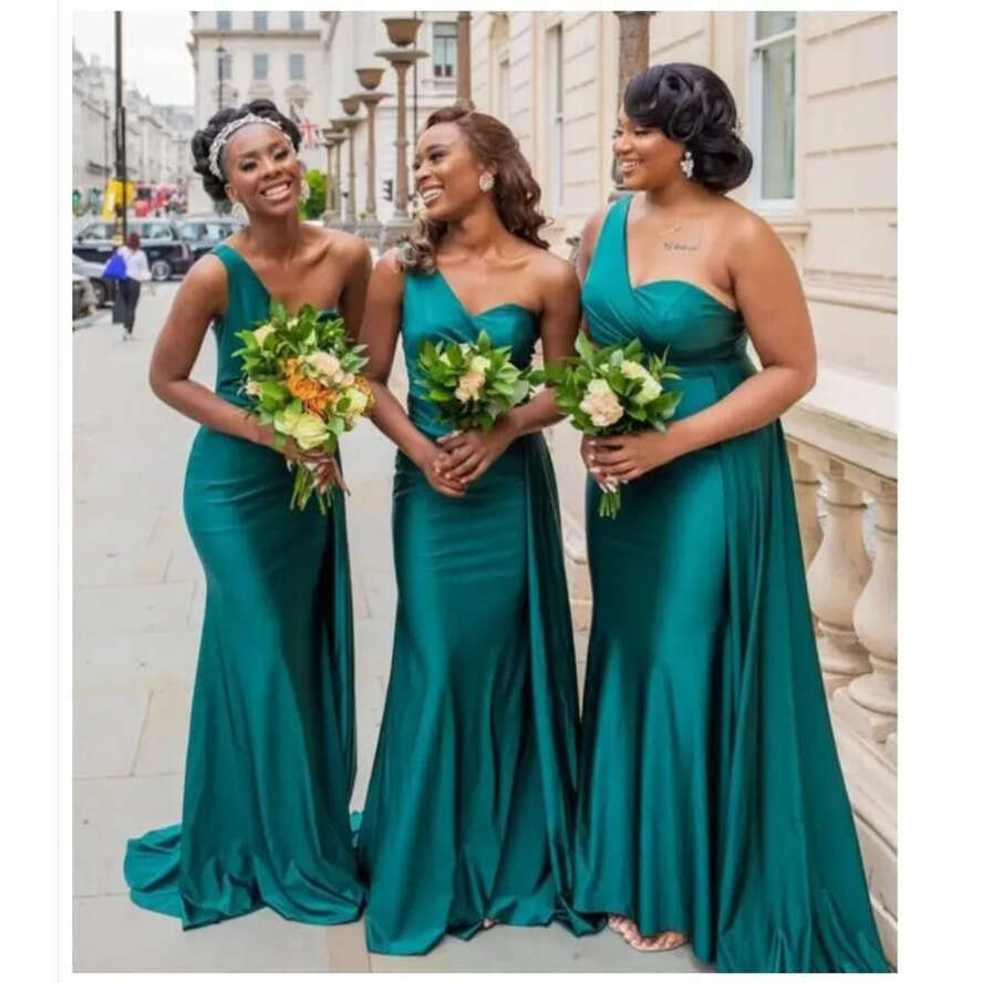 One Dresses Shoulder Bridesmaid For Africa Unique Design New Full Length Wedding Guest Gowns Junior Maid Of Honor Dress Ribbon C G