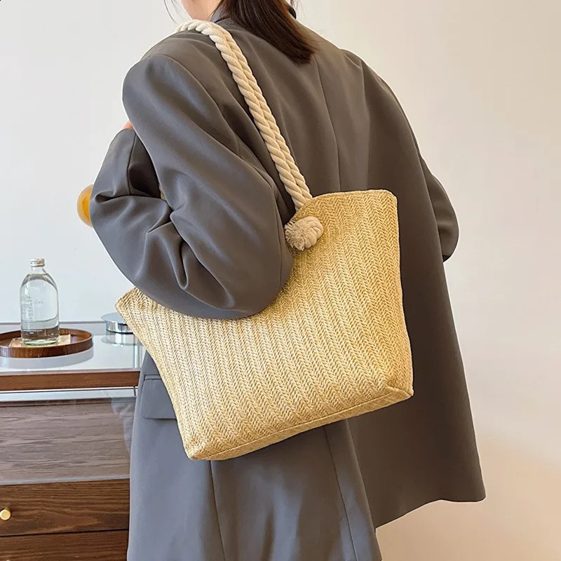Large Capacity Shoulder Bag Women Summer Woven Straw Bag Vacation Beach Shopper Tote Bags Bohemian Party Big Handbags 240924