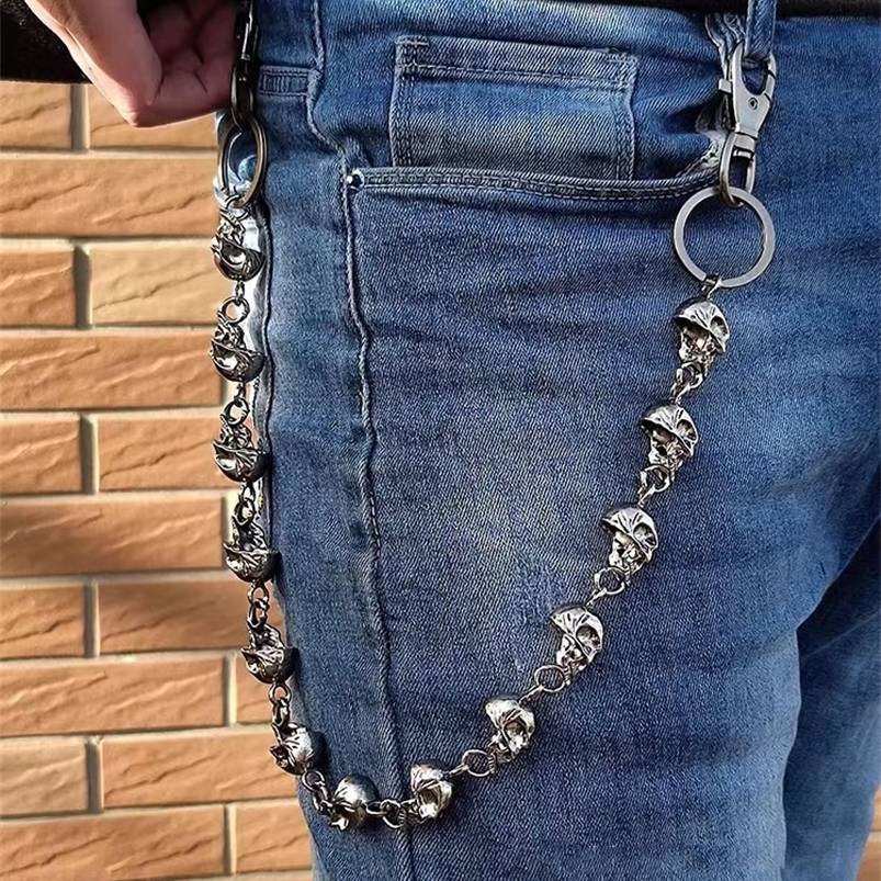 Gothic punk mens belt keychain retro skull metal hip-hop rock jeans keychain mens motorcycle riding wallet keychain 240927