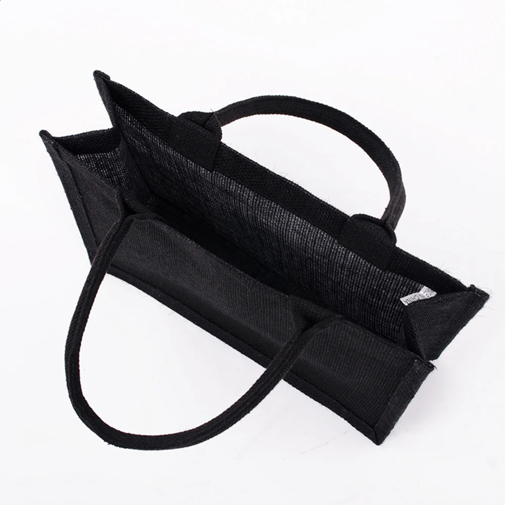 High Quality Large Black Burlap Tote Bag Shopping Portable EcoFriendly Reusable Unisex Student Handbag 240925
