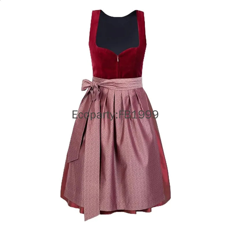 Womens German Beer Girl Role Playing Costume Bavarian Beer Festival Red Velvet Dirndl Dress with Apron Carnival Party Costume 240927