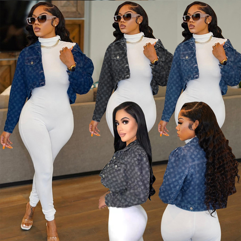 Designer Women's Denim Jacket Jacket Casual Wind Soft High-end Peplum Jacquard Denim Tops Jacket