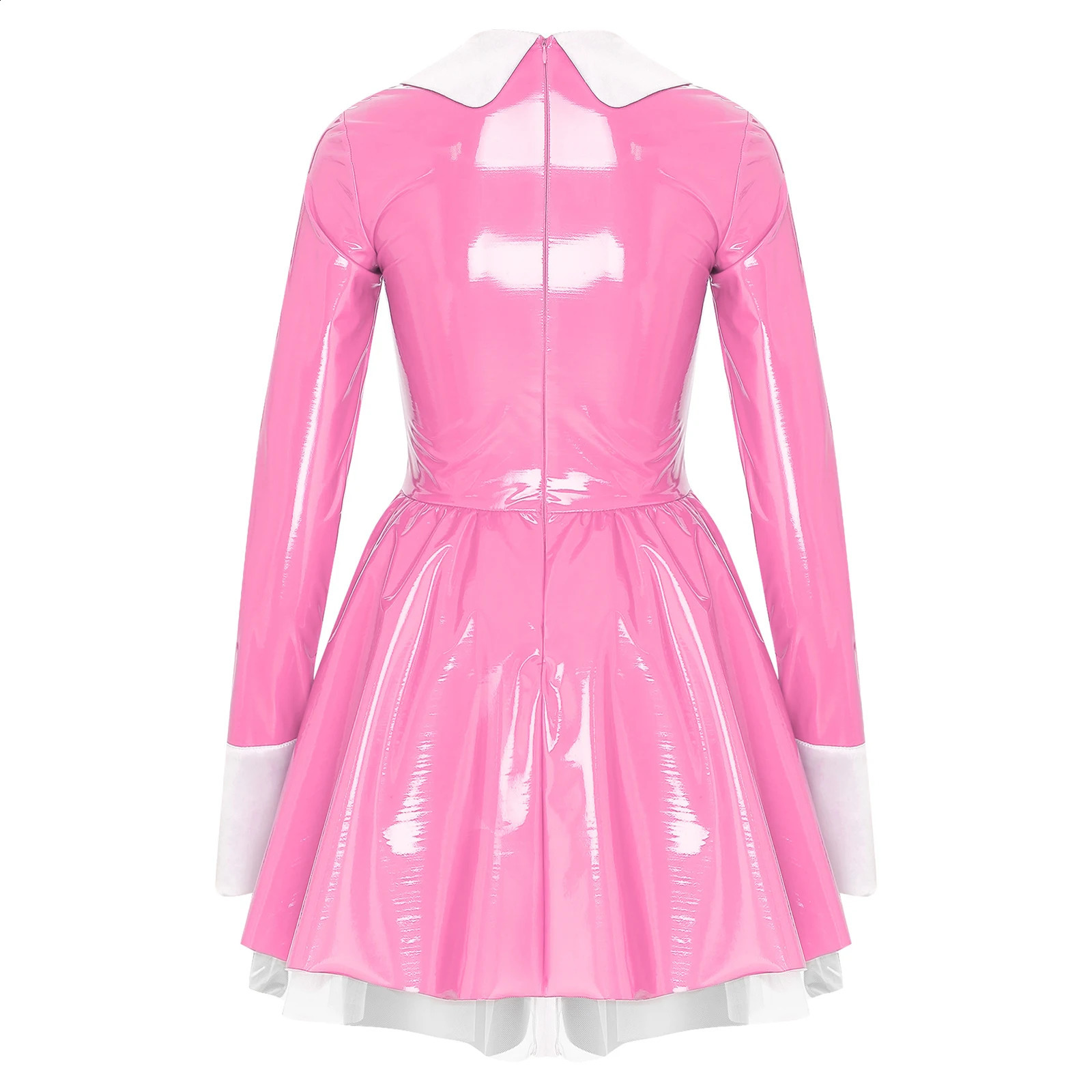 Womens sexy artificial latex French maid dress Halloween sweet Lolita cosplay A-line mini dress club costume maid Wante maid costume 240923