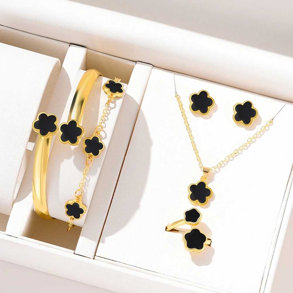 6-piece fashion and personalized minimalist embellishment oil drop lucky flower necklace bracelet earring set Y240926