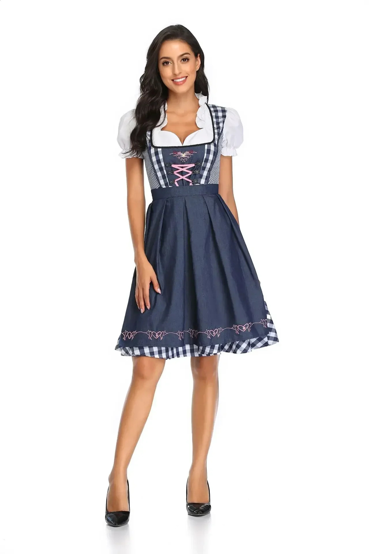 Bavarian Womens Beer Festival Dirndl Dress with Apron Beer Festival Bartender Attendant Costume Role Playing Carnival Halloween Party 240927