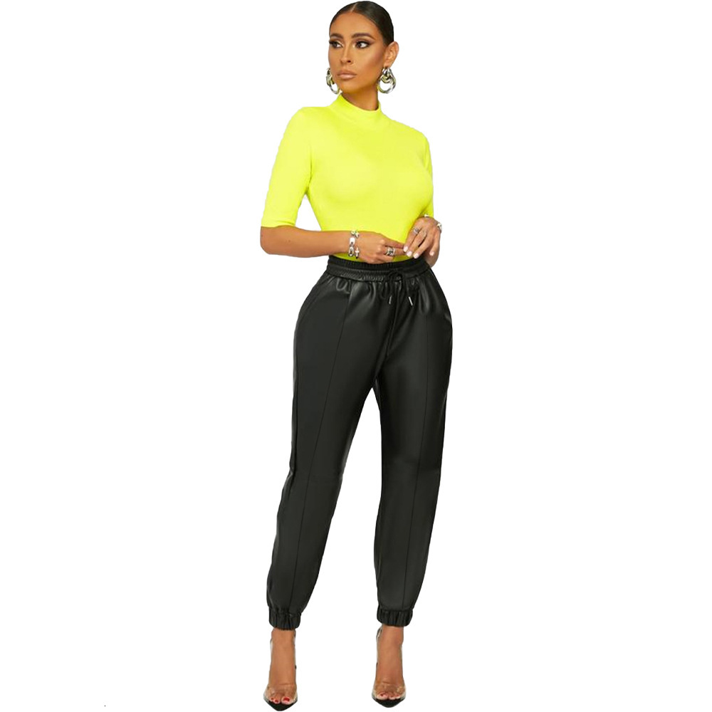 dn8642 european and american women's clothing direct supply solid color sexy pu leather casual pants small leg pants women's leather pants