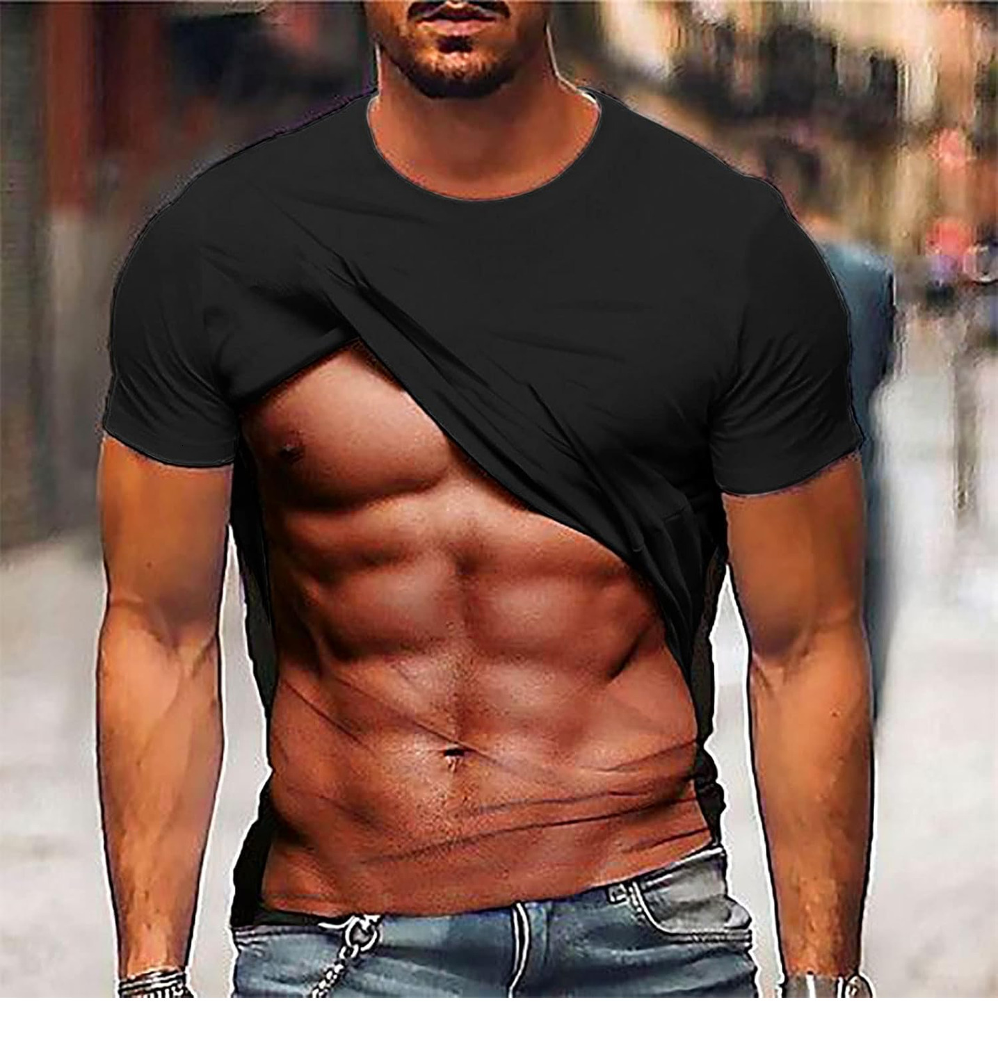 Mens T shirt Funny Fake Abs Muscle Tee for Men 3D Creative Body Print Shortsleeve Tee Tops Lifelike Six Pack Abs Shirt Christmas graphic tee nice