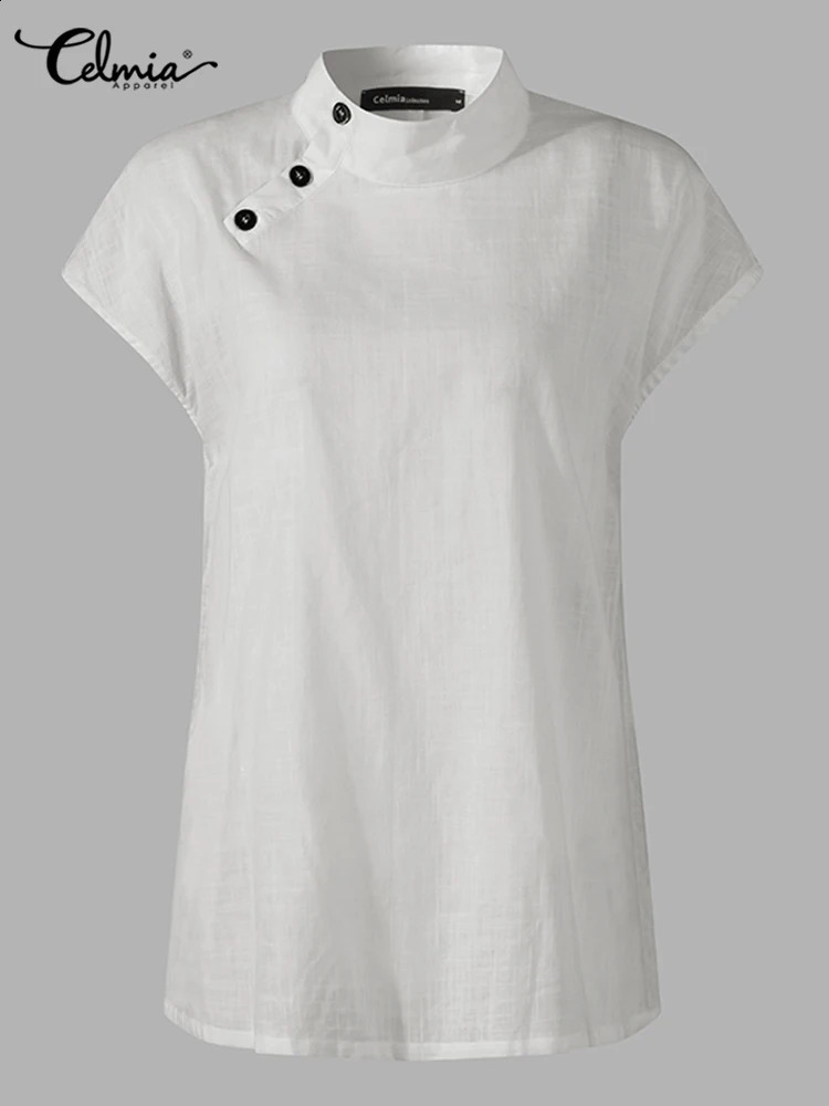 Celmia Fashion Women Blouses 2024 Summer Cotton Linen Blusas Mujer Stylish White Shirt Elegant Short Sleeve Tunics Lightweight 240926