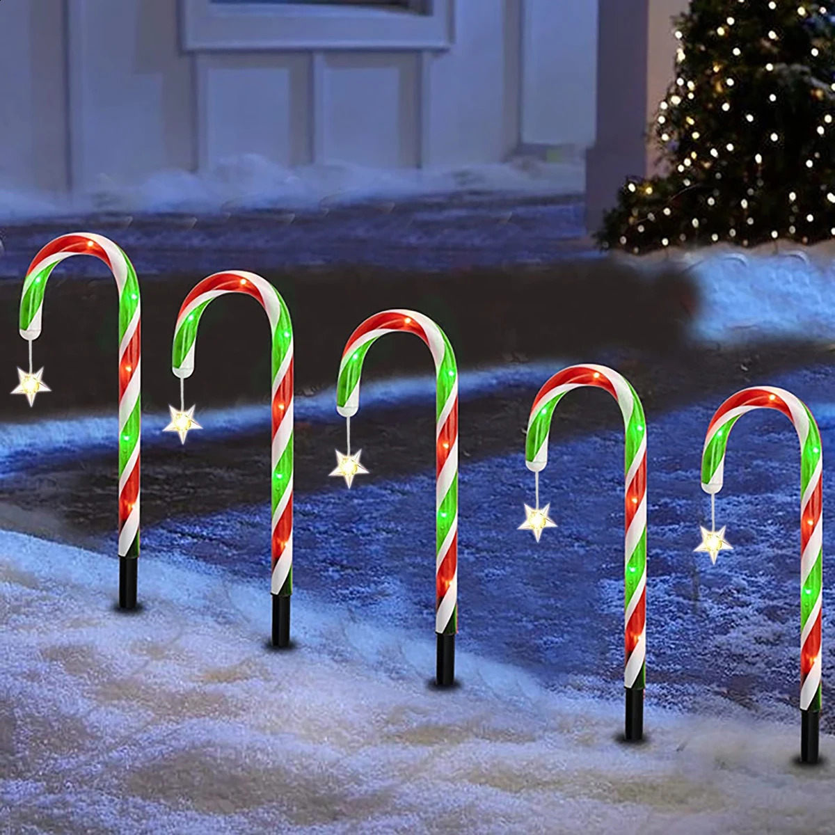 Christmas solar candy cane lights holiday parties courtyard paths atmosphere decoration props outdoor waterproof night 241019