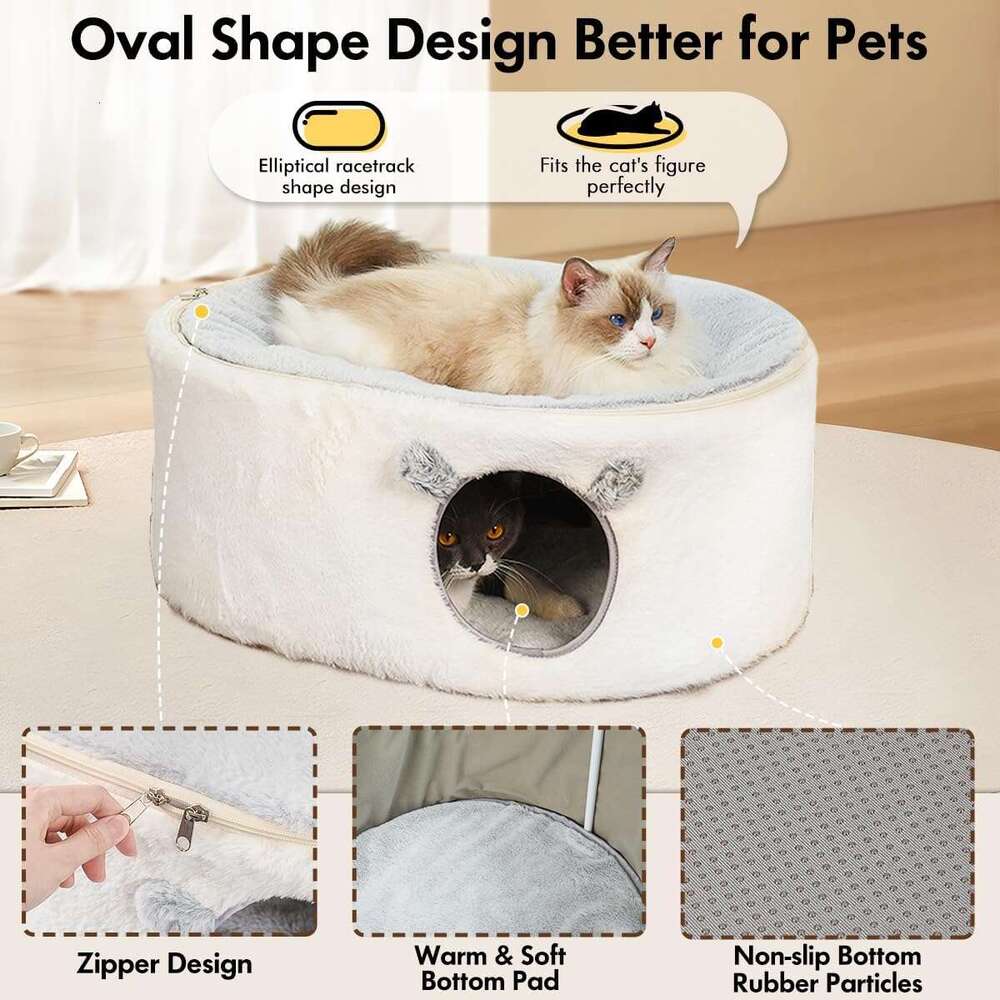 Cat suitable for indoor cats, fluffy hole, large enclosed house, pet bed hammock with detachable and washable cover, oval cat hiding
