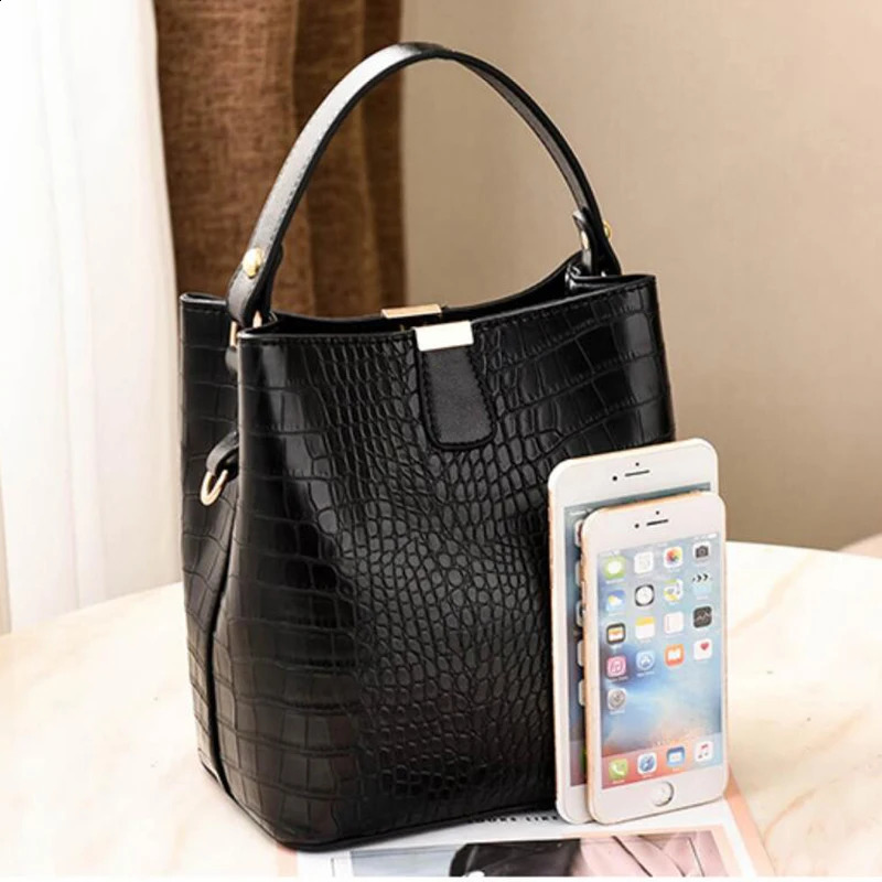 Vintage Pattern Bucket Bag Women PU Leather Shoulder Bag Big Capacity Handbag Crossbody Bag Advanced Lady Purse 250106