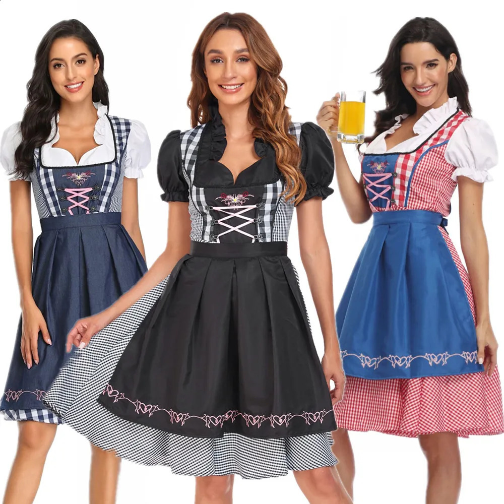 Bavarian Womens Beer Festival Dirndl Dress with Apron Beer Festival Bartender Attendant Costume Role Playing Carnival Halloween Party 240927